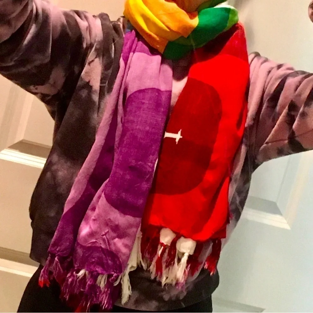 Colorful, Rainbow, Art Deco, Pashmina Style Fringe Wrap Scarf from Brazil